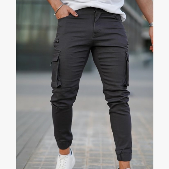 Mens Cargo Jogger Pants Slim fit Stretch Size 34 Dark Gray - Picture 4 of 6